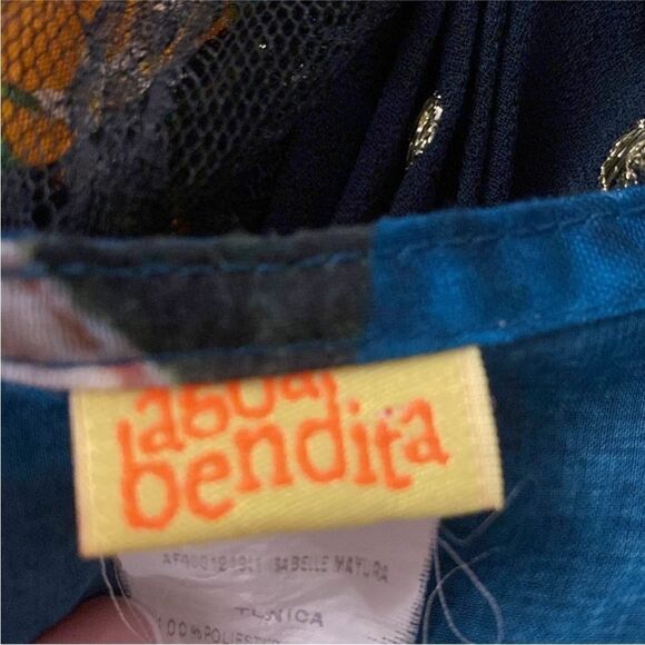 Agua Bendita Blue and Green peacock  print Kimono, one size - Picture 8 of 9